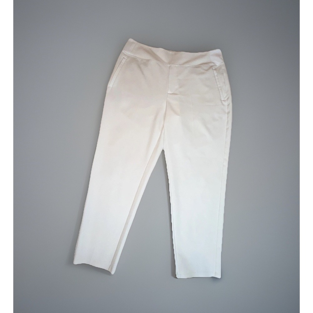 Athleta Endless High Rise Pants Women's 16 White Stretch Elastic Waist Tapered